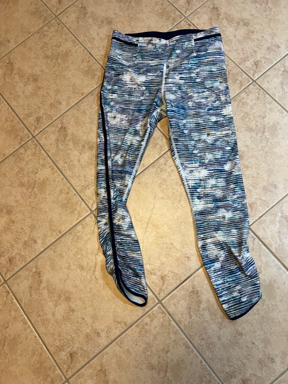 lululemon athletica Blue & White Striped Pattern Leggings